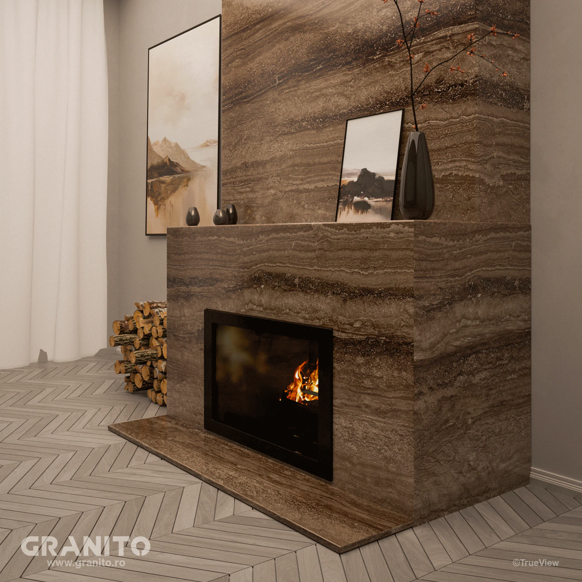 Șeminee Travertin Noce Vein Cut - Image 4