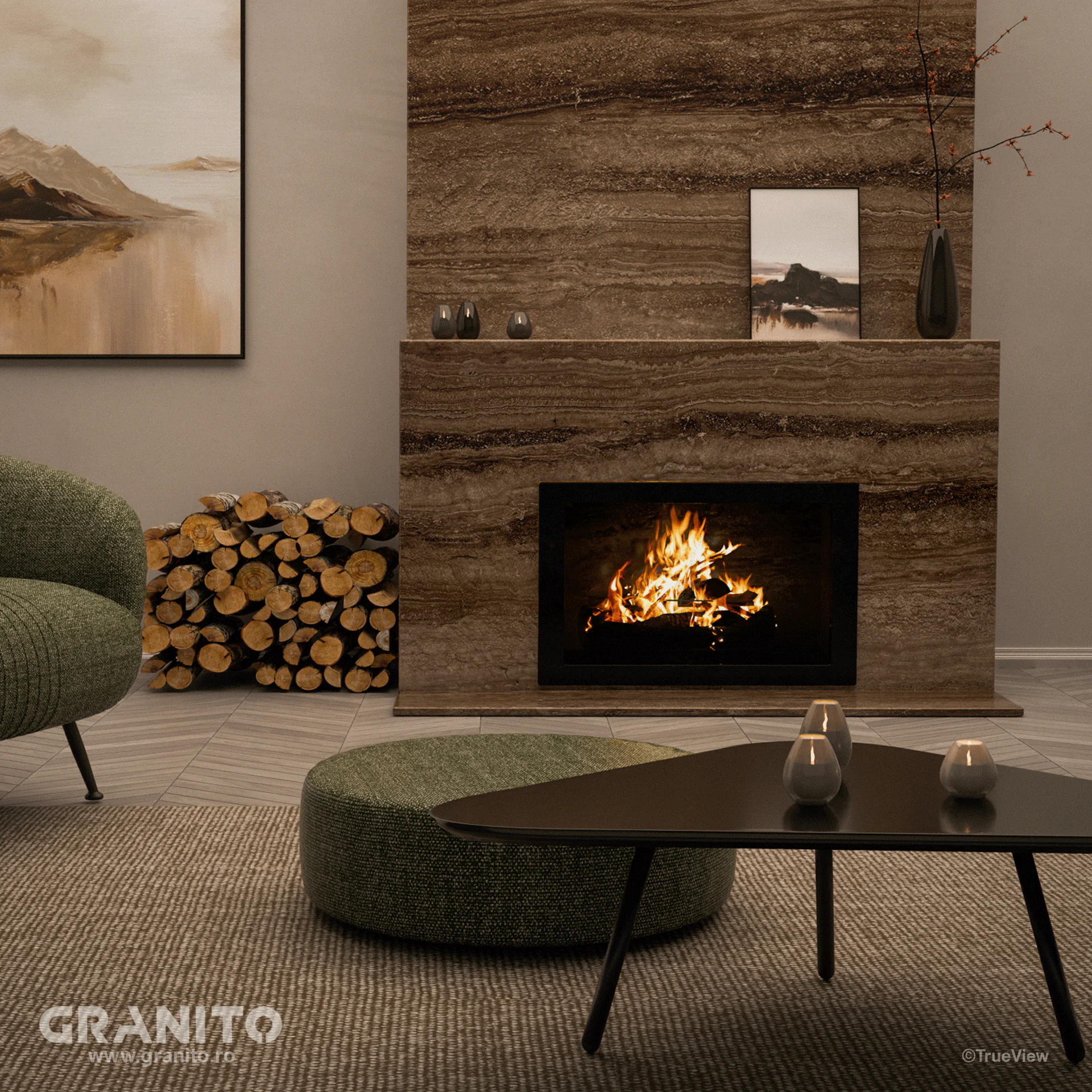 Șeminee Travertin Noce Vein Cut - Image 3