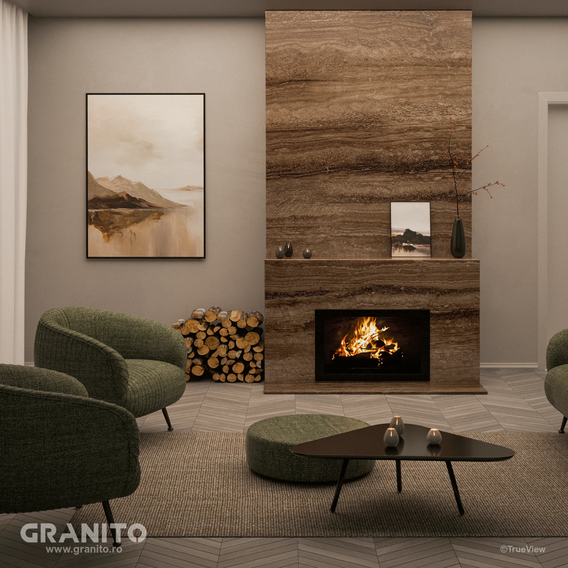 Șeminee Travertin Noce Vein Cut - Image 1