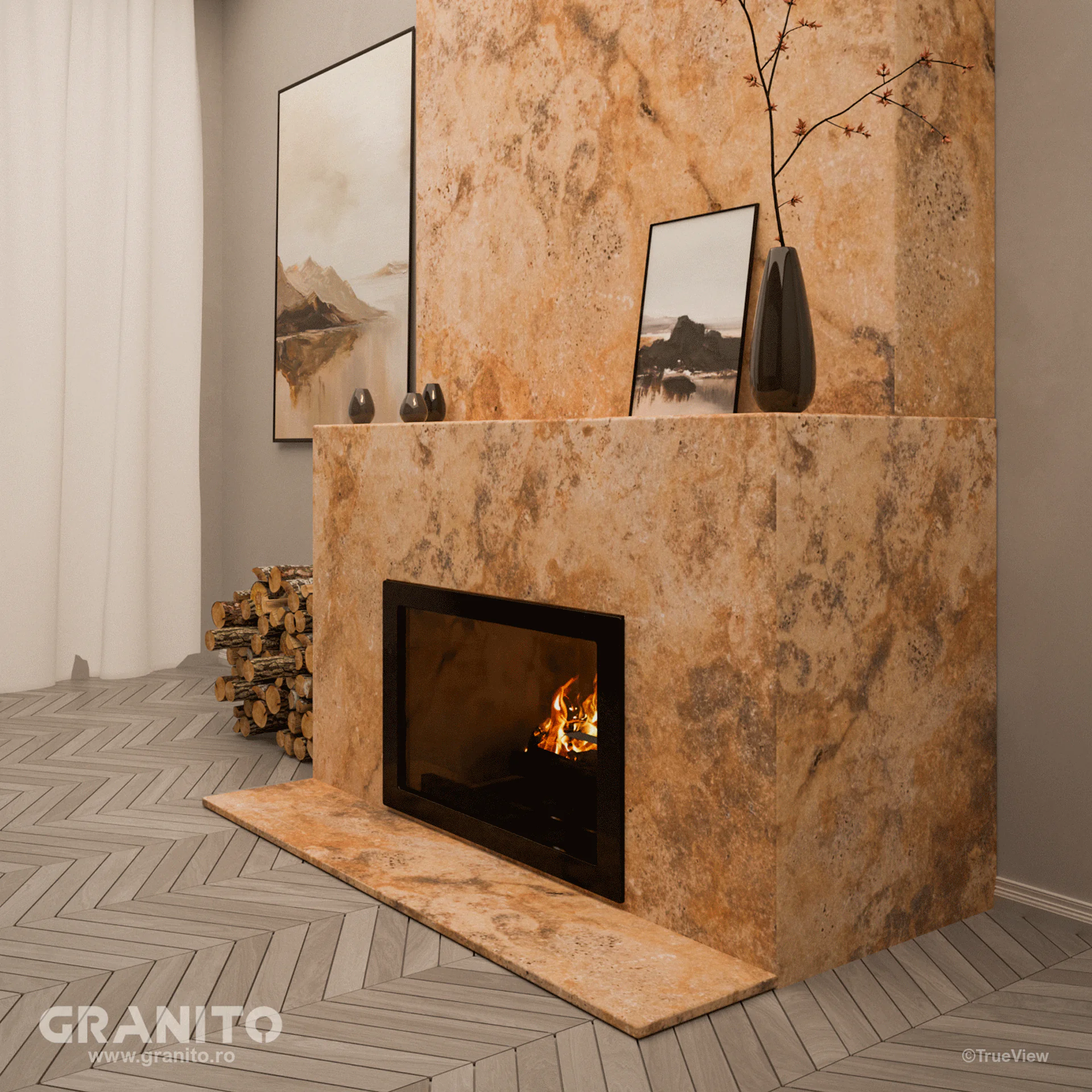 Șeminee Travertin Noce Cross Cut - Image 4
