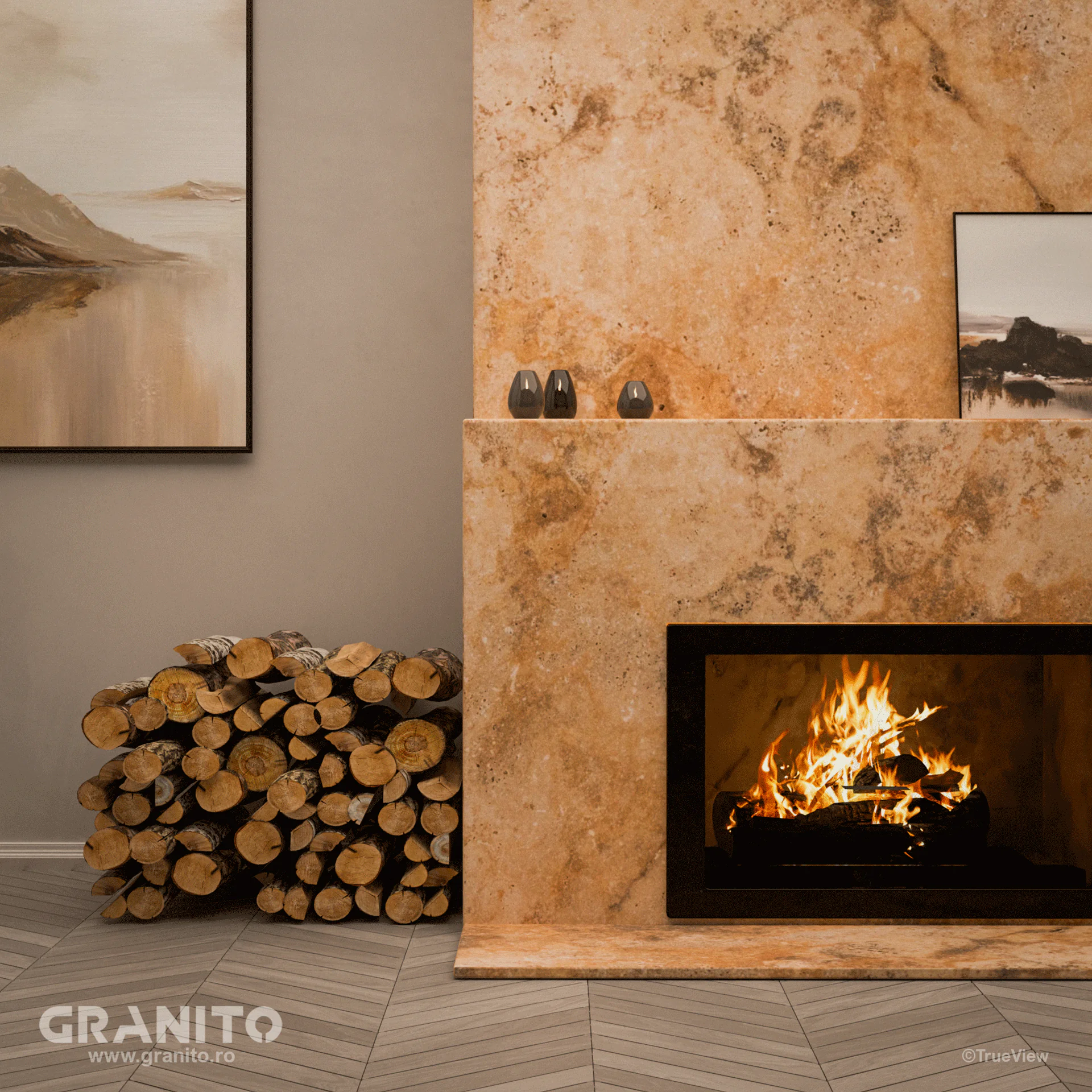 Șeminee Travertin Noce Cross Cut - Image 1