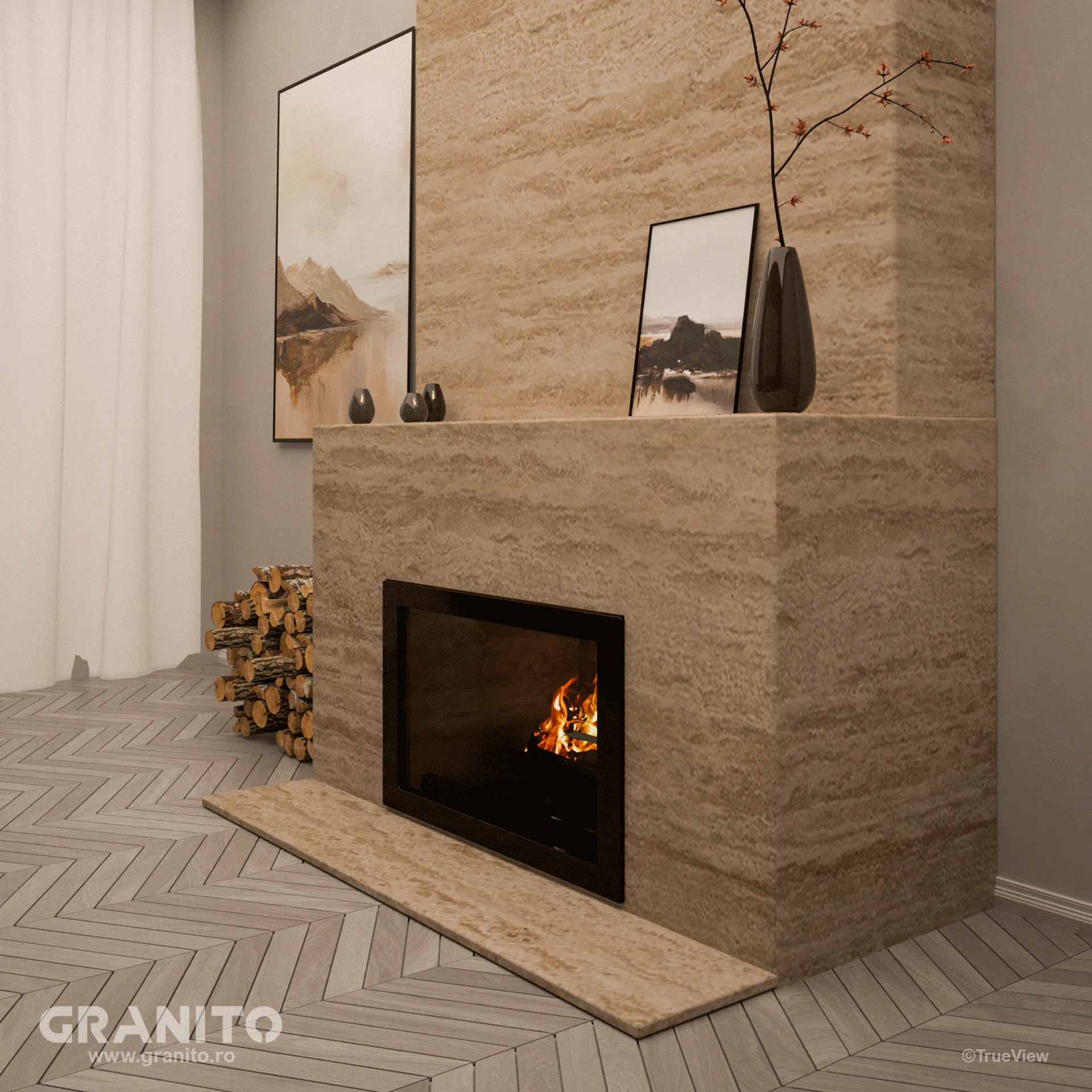 Șeminee Travertin Clasic Vein Cut - Image 1