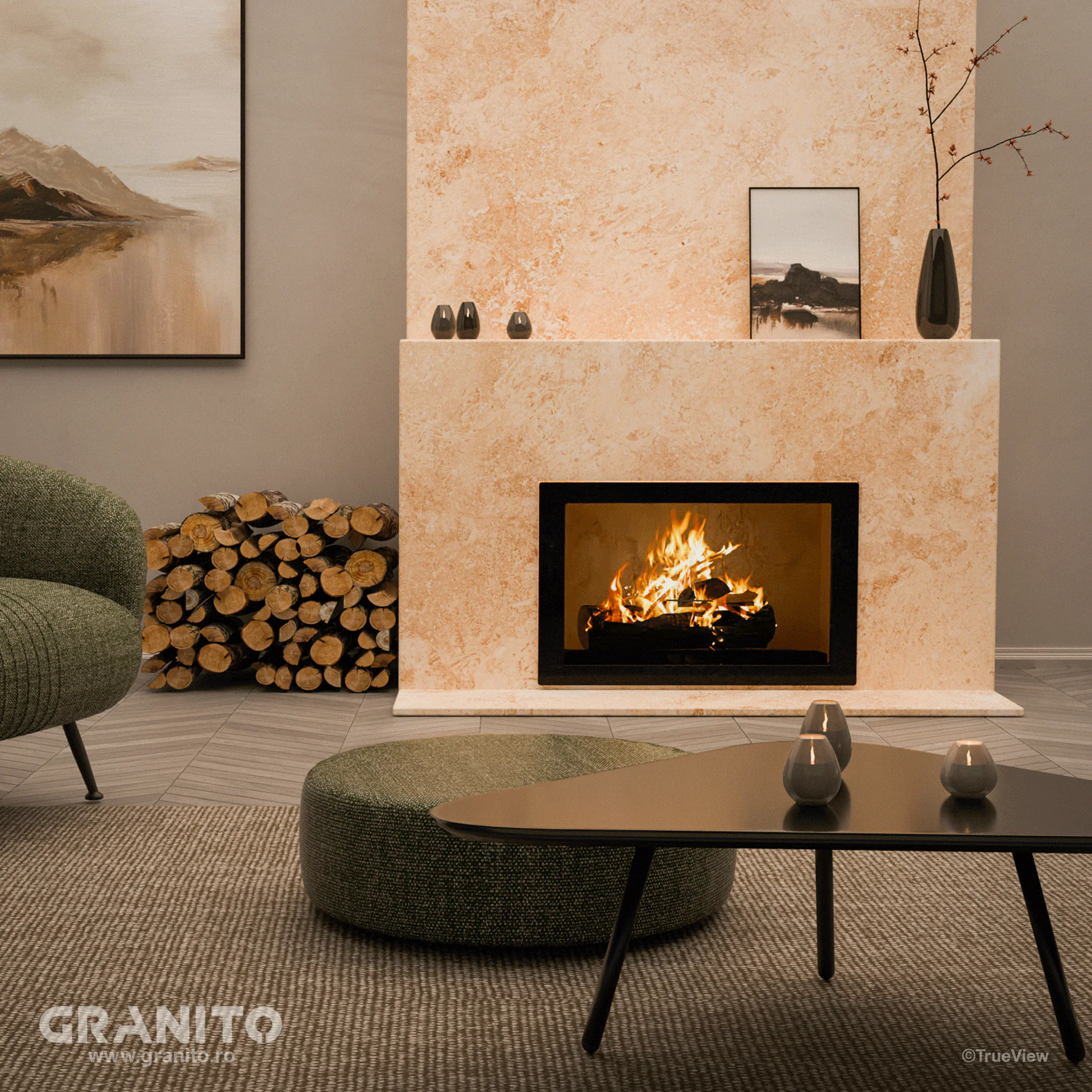 Șeminee Travertin Clasic Cross Cut - Image 1