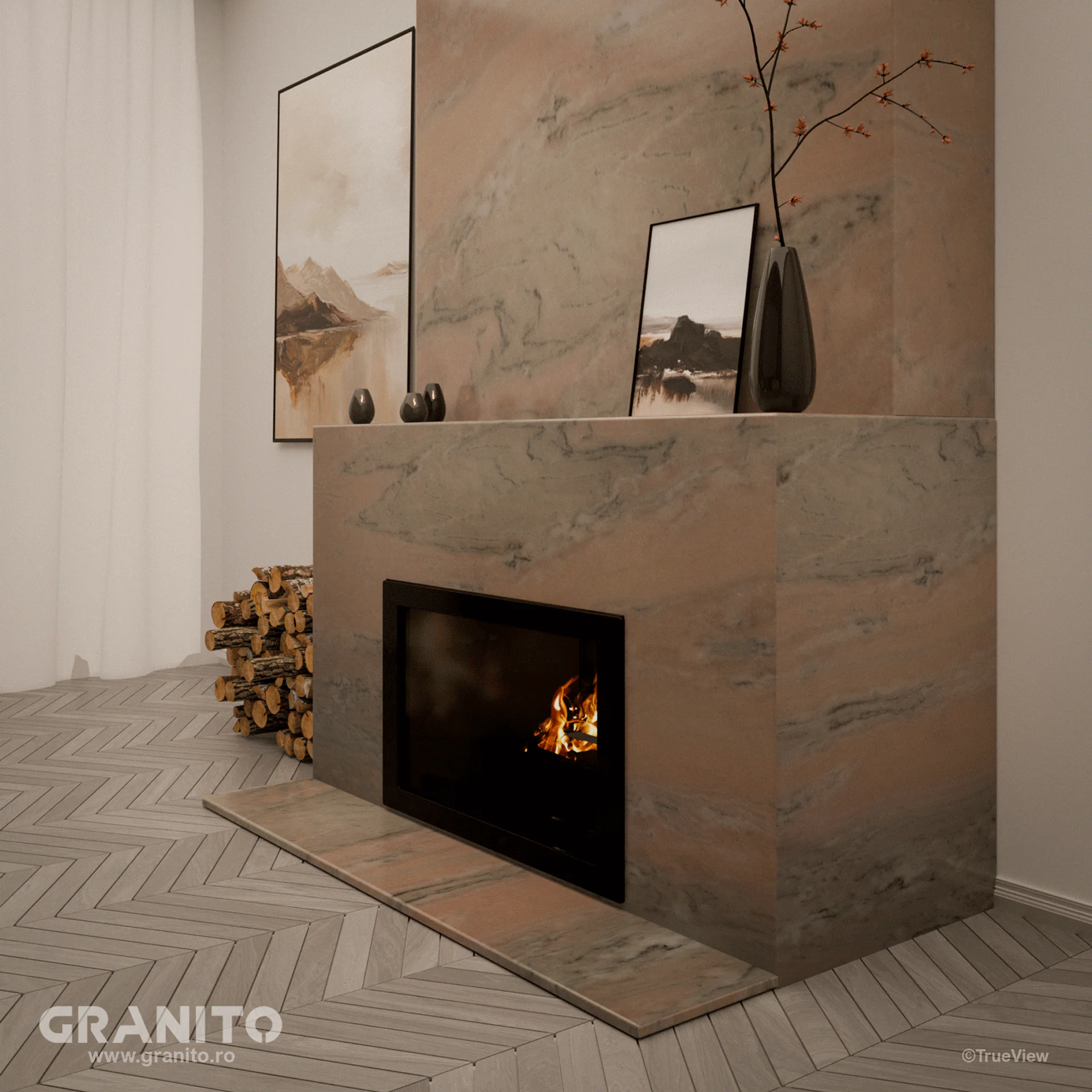 Șeminee Marmură Rușchița Roz-Intens - Image 4