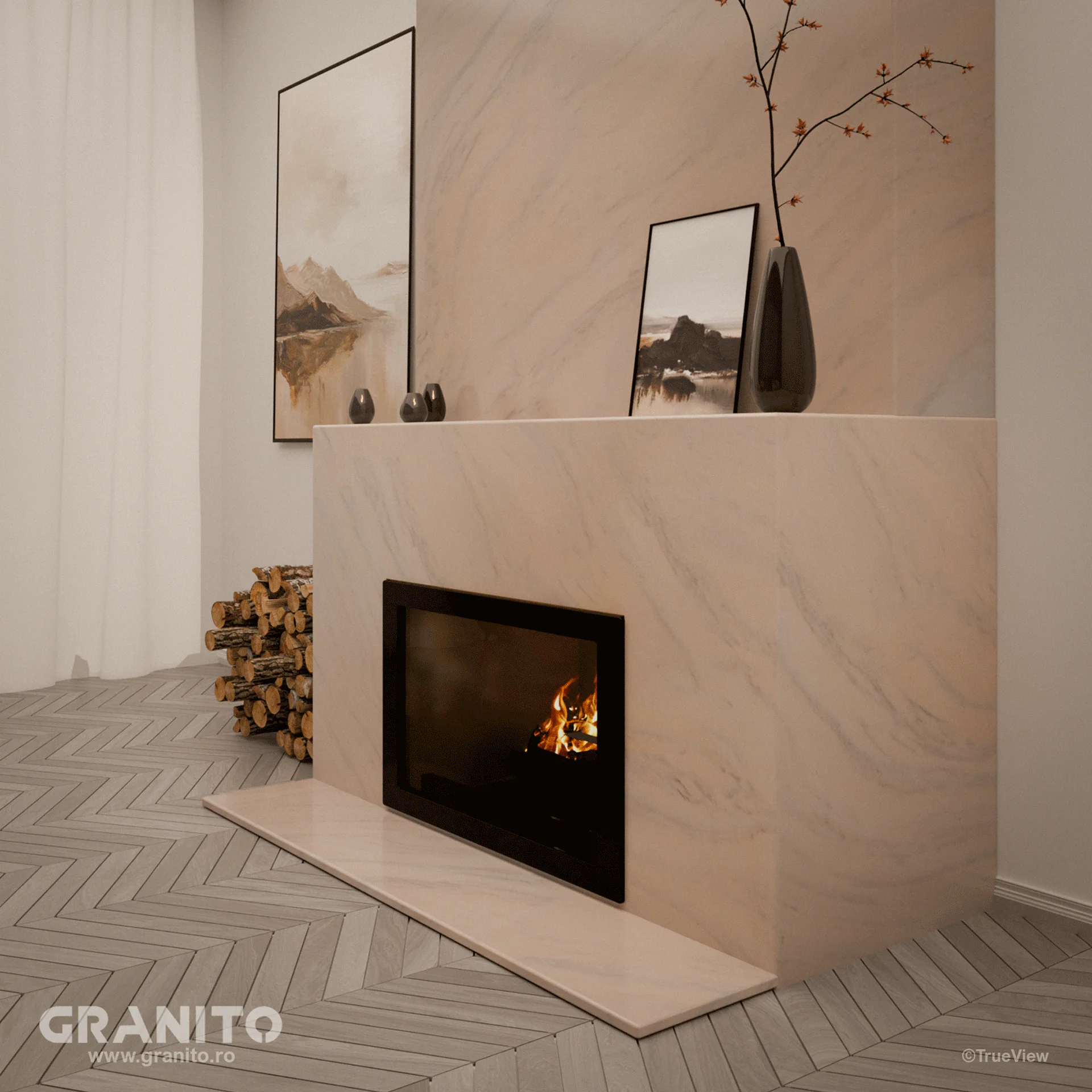 Șeminee Marmură Rușchița Alb-Gălbui - Image 4