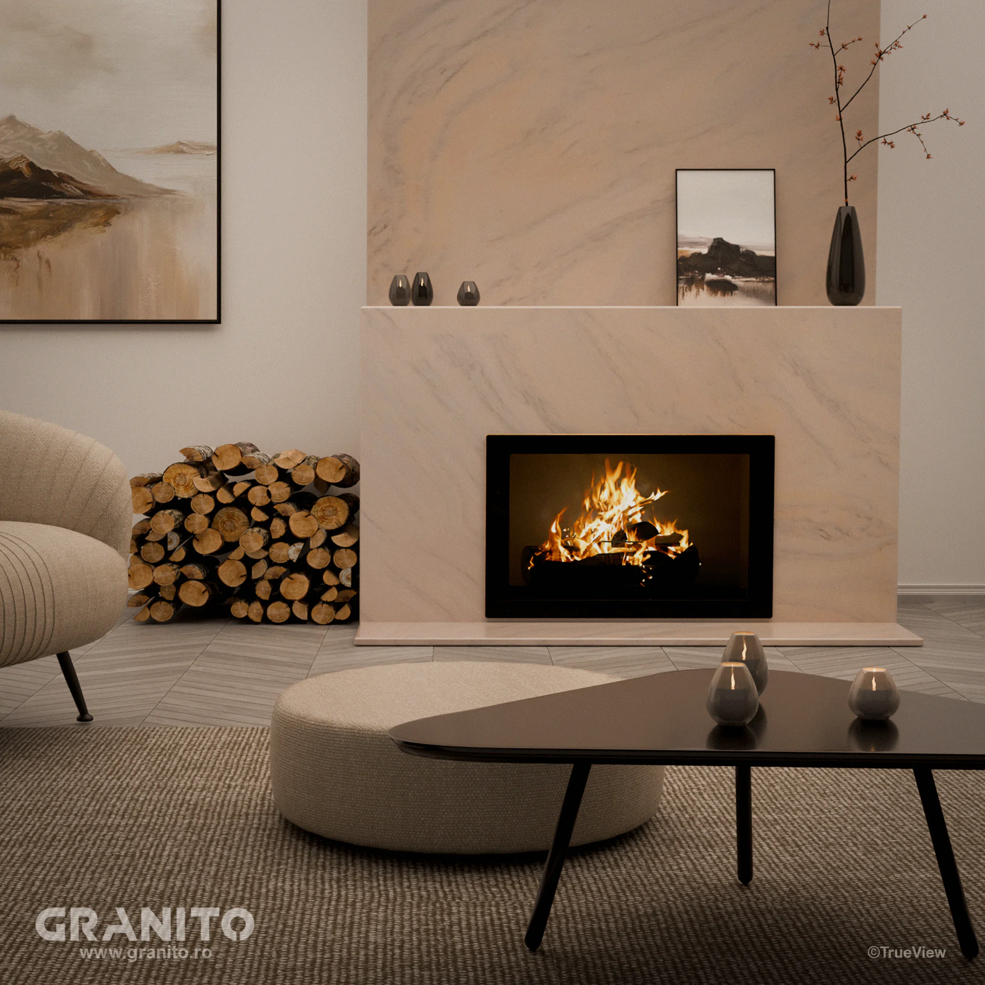 Șeminee Marmură Rușchița Alb-Gălbui - Image 3