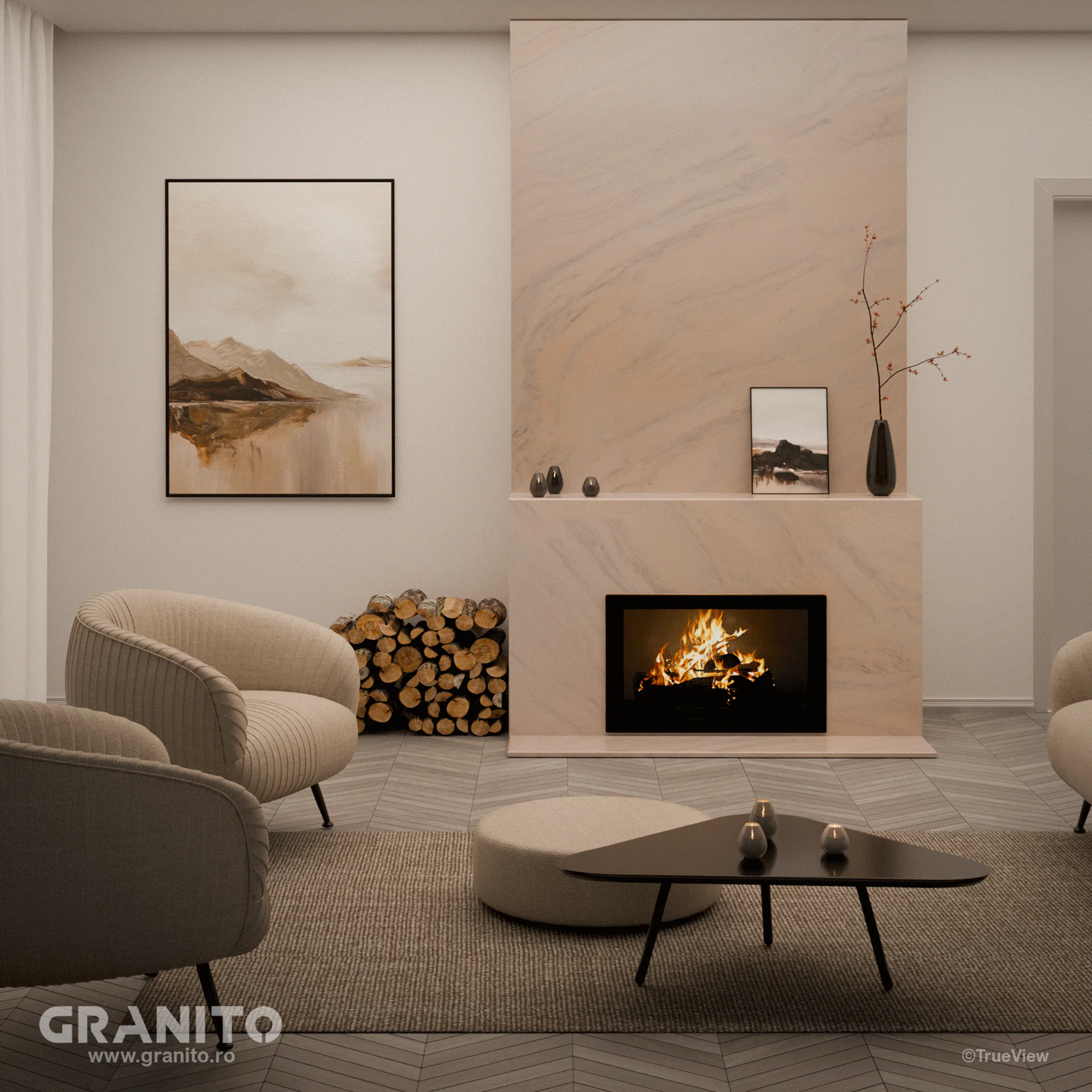 Șeminee Marmură Rușchița Alb-Gălbui - Image 2