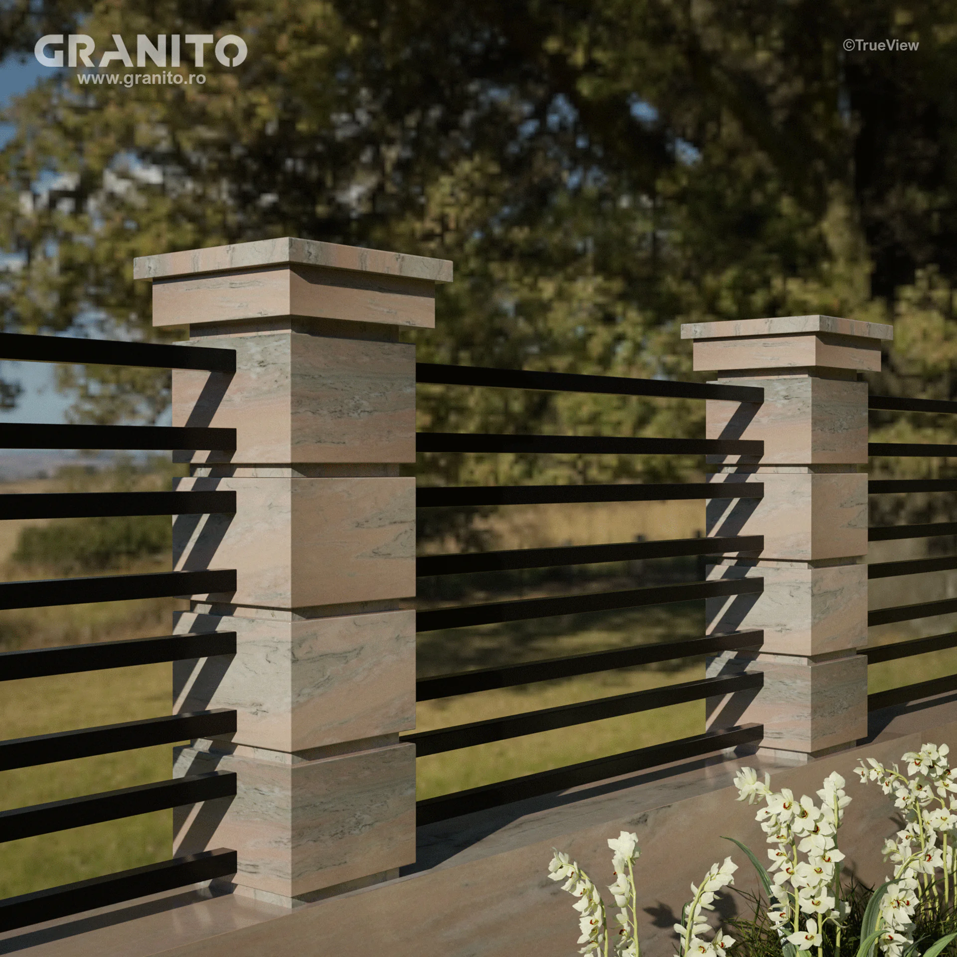 Capace pentru Gard Marmură Rușchița Roz-Intens - Image 2