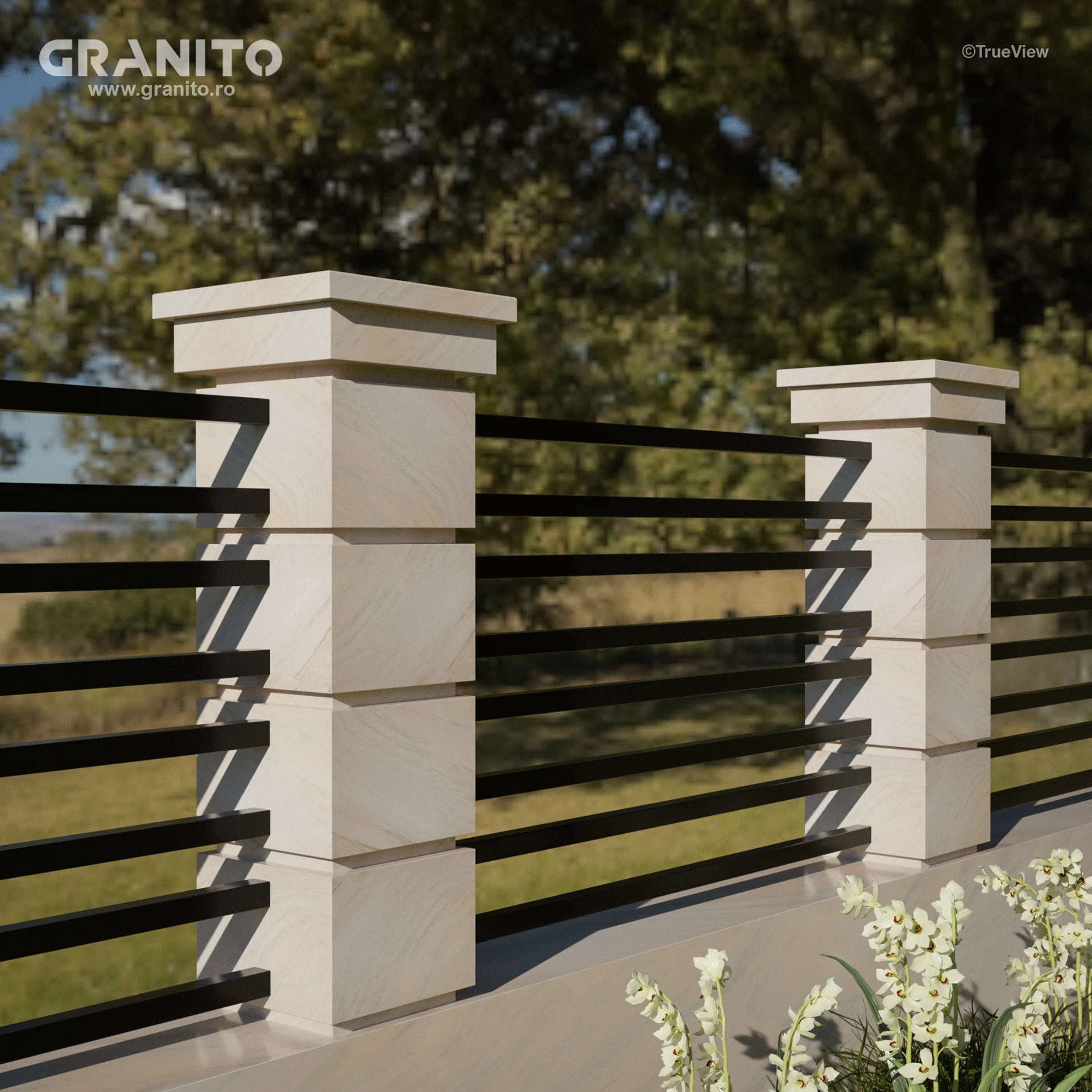 Capace pentru Gard Marmură Rușchița Alb-Gălbui - Image 2