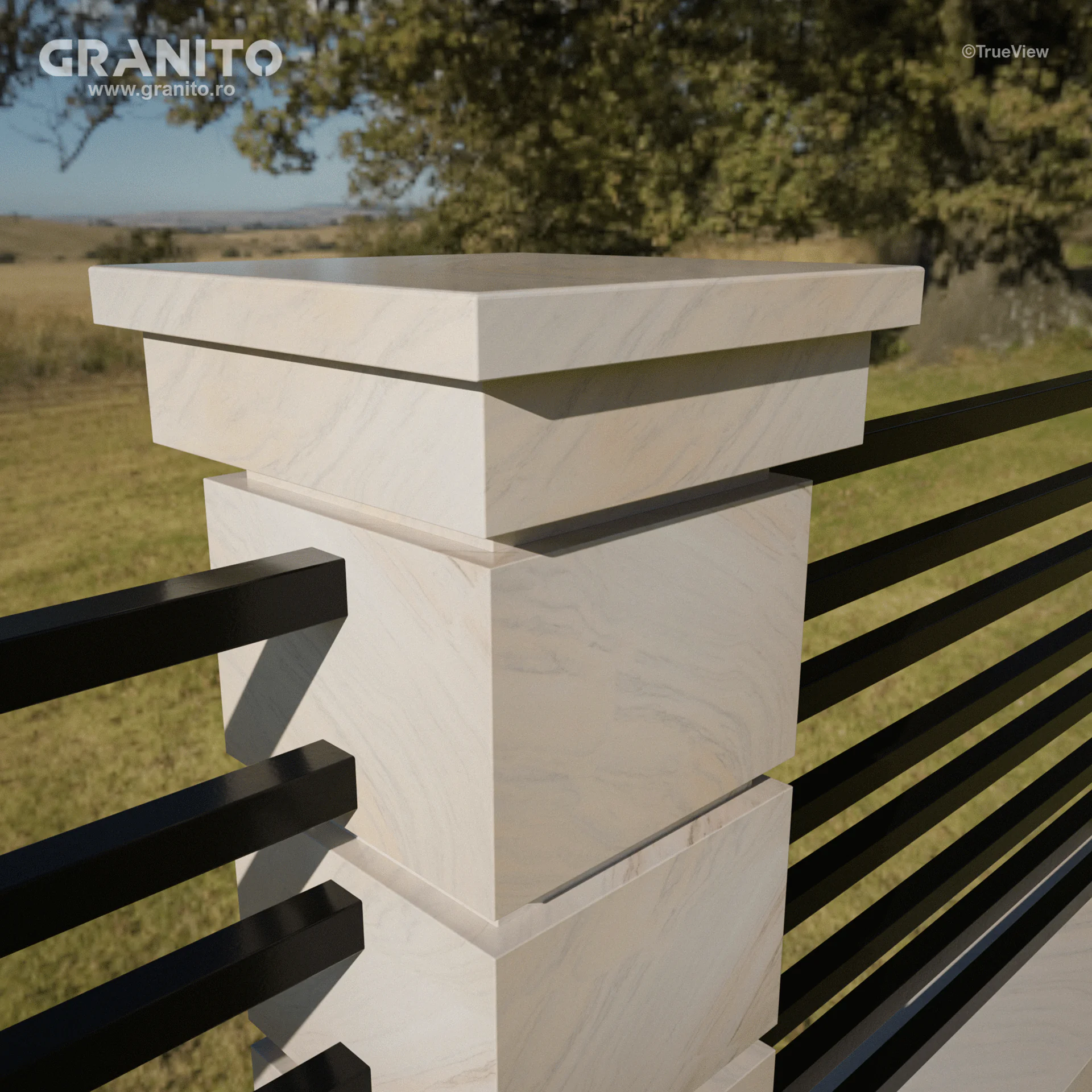 Capace pentru Gard Marmură Rușchița Alb-Gălbui - Image 3