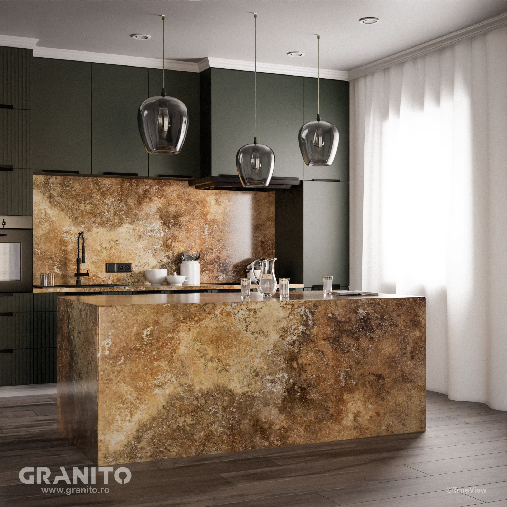 Blaturi de Bucătărie și Insule Travertin Noce Cross Cut - Image 5