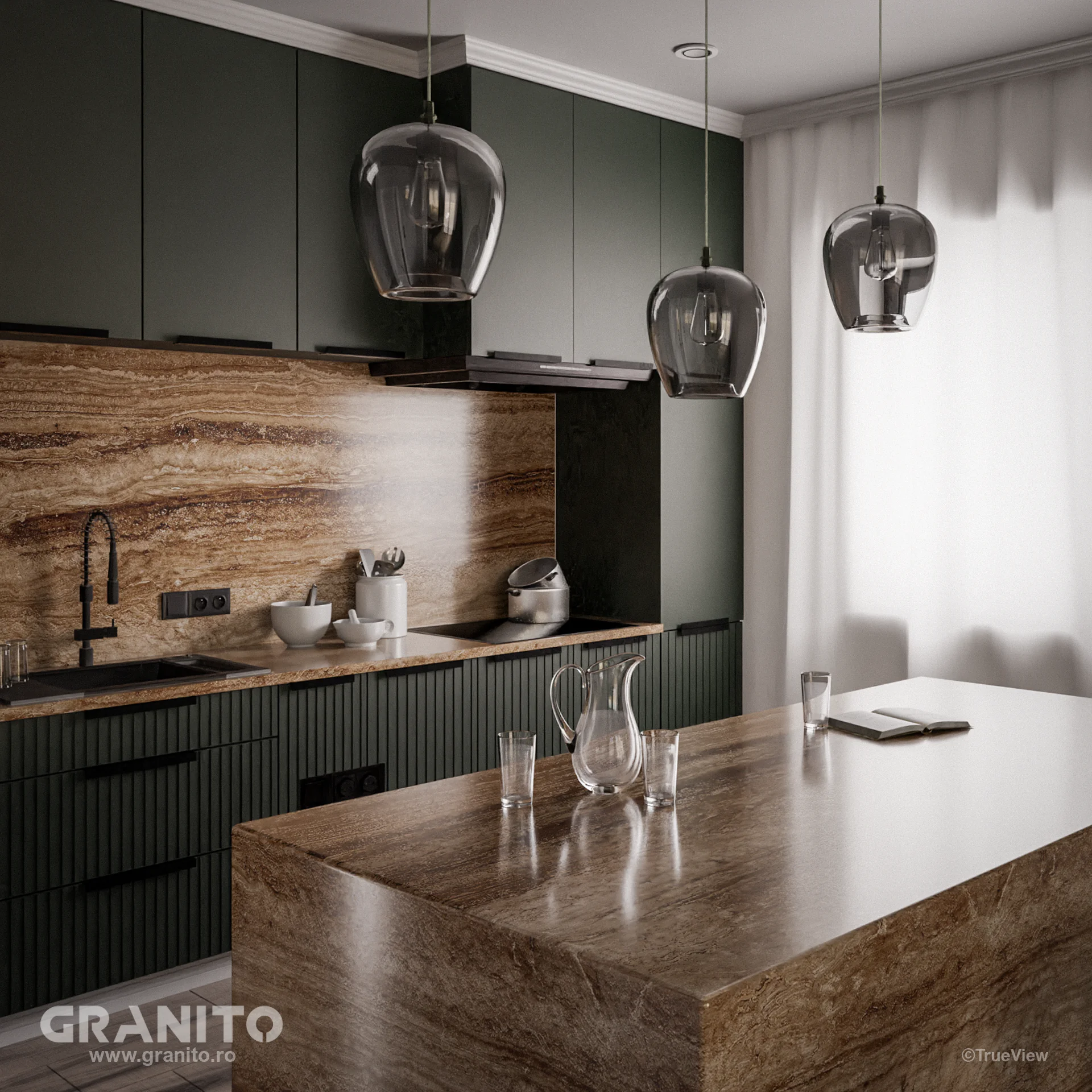 Blaturi de Bucătărie și Insule Travertin Noce Vein Cut - Image 5